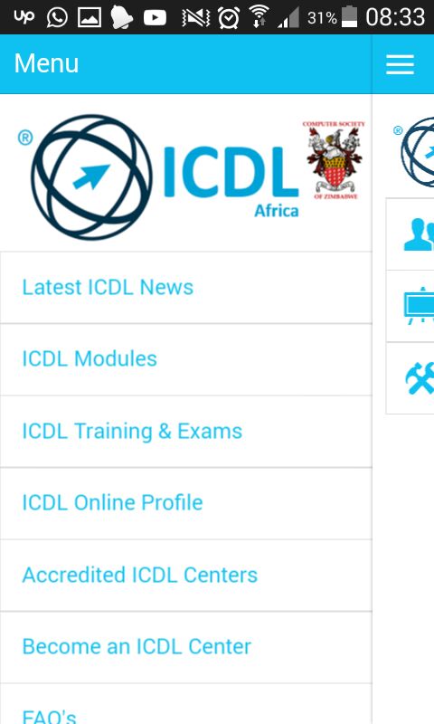 ICDL Mobile App Menu